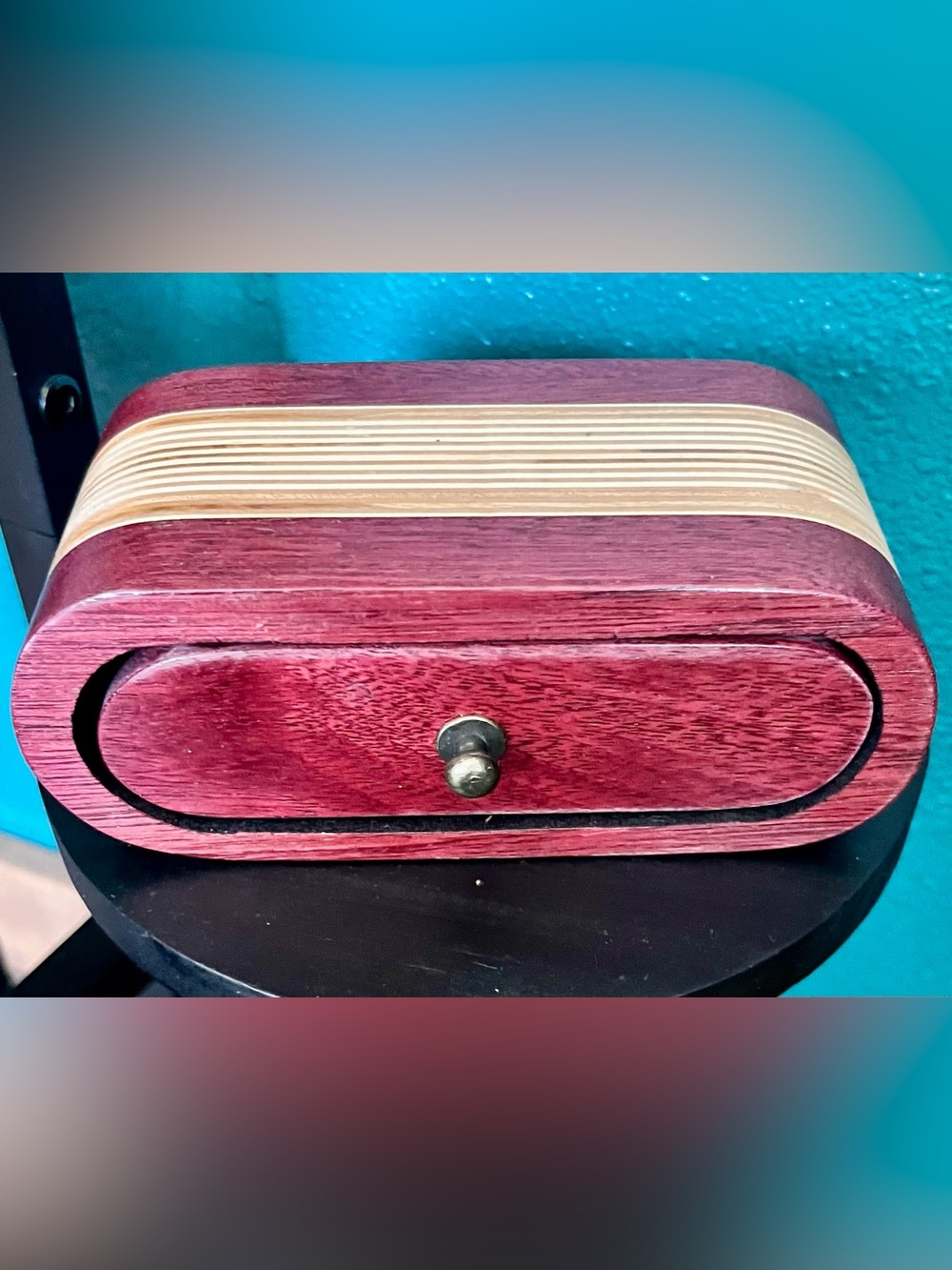 Handcrafted Wooden Mahogany Style Jewelry Organizer Box with Light Wood Inlay